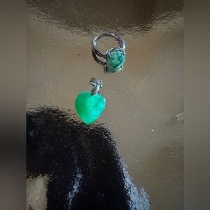 Jade pendant and genuine emerald silver ring size 7 set